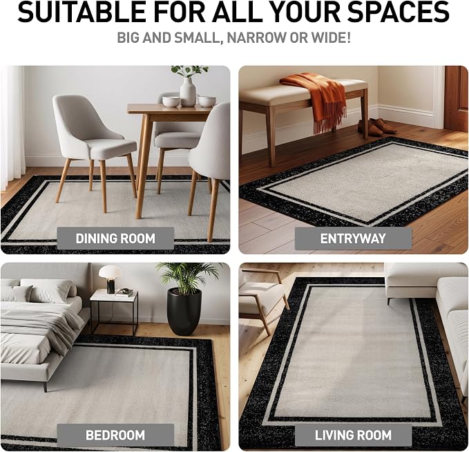 Rugshop Modern Transitional Bordered Area Rug for Living Room Cream 4' x 6'