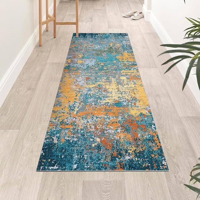 ROYHOME Modern Abstract Runner Rug 2x5 Washable Non Slip Stain Resistant Rug for Bedroom Living Room Non Shedding Low Pile Indoor Floor Cover,Multi Color