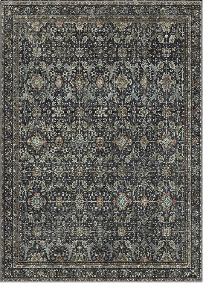 BESBLEE 5X7 Area Rugs Machine Washable Rugs for Living Room, Vintage Boho Large Rugs for Bedroom Dining Room, Non Slip Indoor Soft Distressed Lightweight Thin Low Pile Carpet, Black