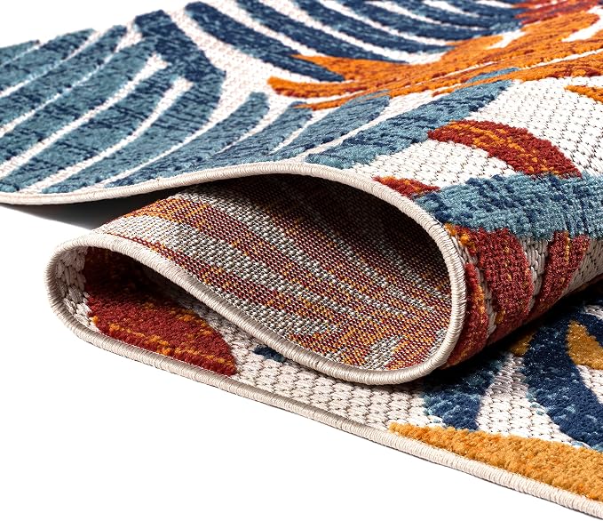 JONATHAN Y Tropics Palm Leaves Indoor Outdoor Runner Rug 2X8 Cream/Orange | Ships Rolled, Durable Flat Weave, Lays Flat for Backyard, Patio, Porch, Easy-Cleaning, High Traffic,Pet-Friendly,Non-Shedding