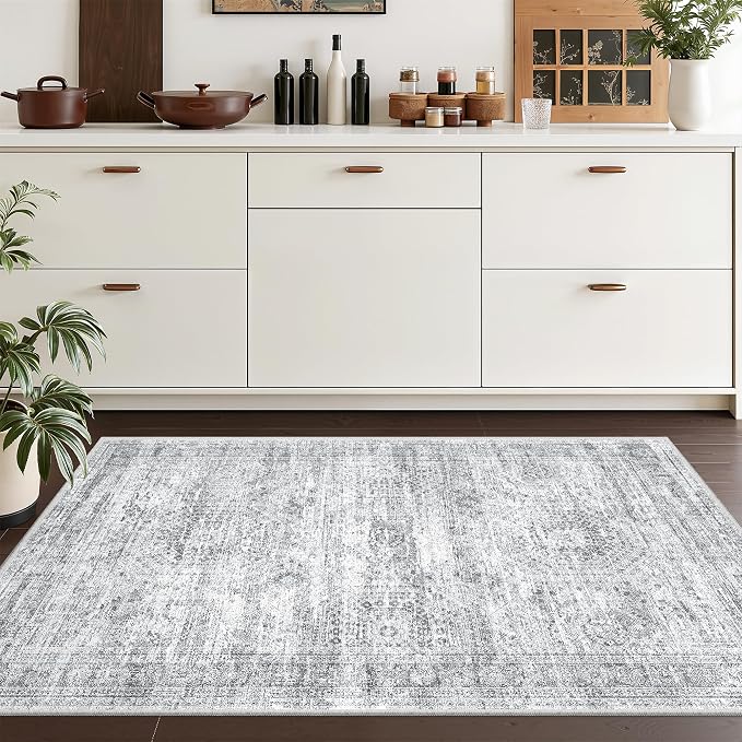 3x4 Rugs for Entryway,Washable Area Rug,Grey | Small Rug for Kitchen,Hallway,Bedroom,Bathroom,Thin,Soft, Neutral Rug,Stain Resistant Indoor Carpet,Non Slip