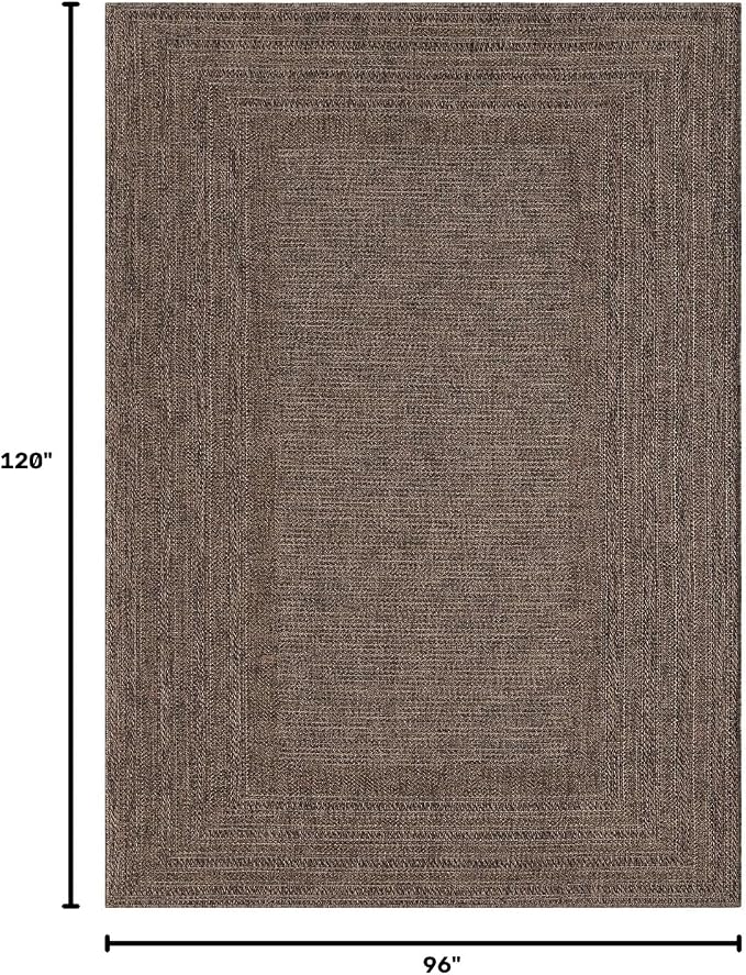 Berry Easy Jute Indoor Outdoor Rug, 8x10 Neutral Bordered Jute Look, Weather Resistant, Easy Care, Lightweight Outdoor Farmhouse Carpet for Patio, Porch, Living Room (8' x 10', Brown)