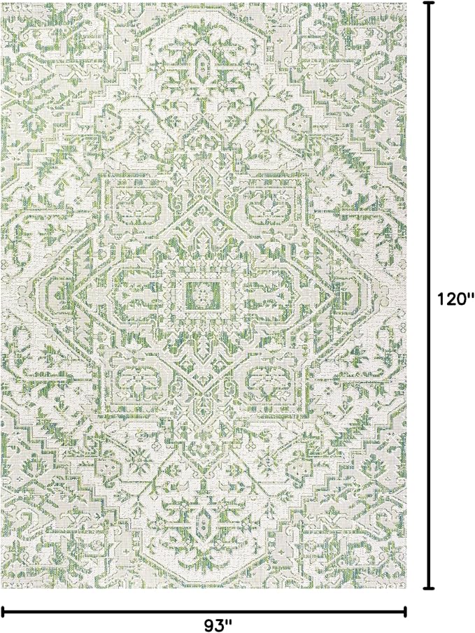 JONATHAN Y Boho Medallion Indoor Outdoor Area Rug 8X10 Green/Cream, Estrella Textured Weave for Backyard, Patio, Porch, Easy-Cleaning, High Traffic, Pet-Friendly, Non-Shedding (SMB105G-8)