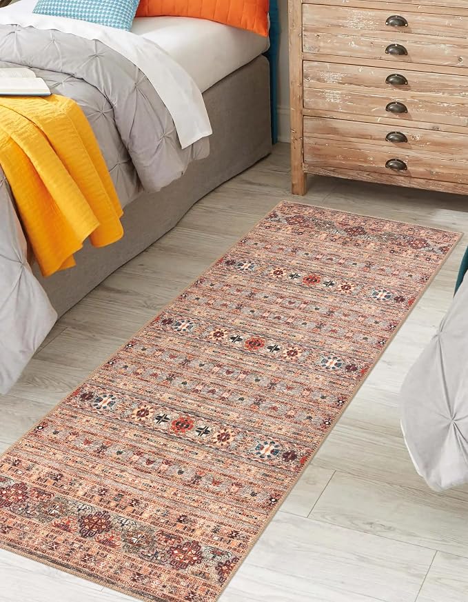 Keen Home Design 30"x144" Rug - Machine Washable Runner with Non-Slip Backing, Ideal for Hallway, Entryway, Kitchen, Laundry Room - Vintage, Easy Clean, Durable, Low Pile Rug - (2'6" x 12')