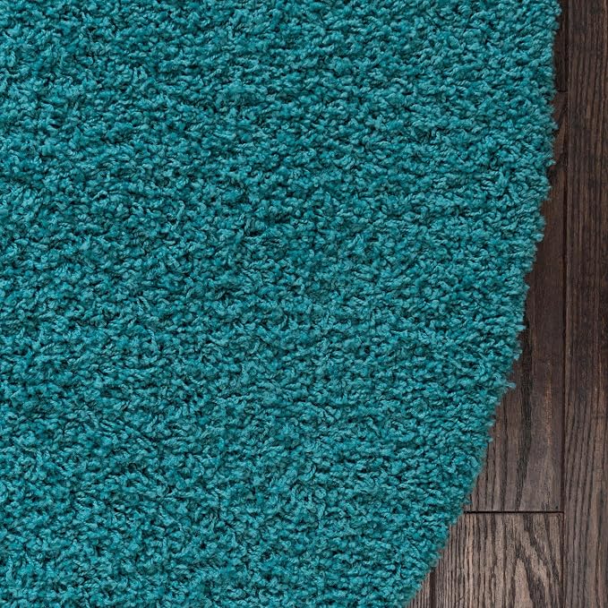 Unique Loom Solid Shag Collection Area Rug (3' 3" x 5' 3" Oval, Deep Aqua Blue)