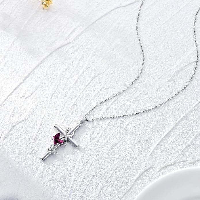 Cross Necklace for Women 925 Sterling Silver I Love You Necklace Religious Jewelry with Gift Box for Mother Daughter