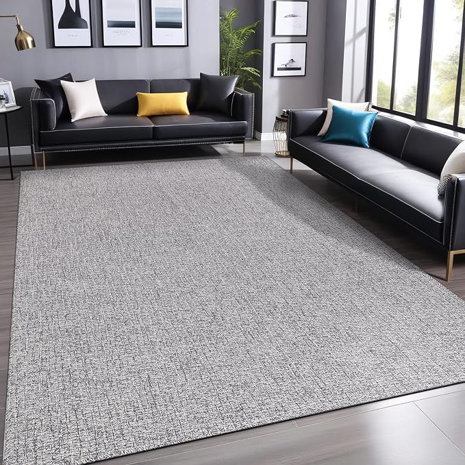 Luul Home Easy Jute Rugs 9x12 Gray Color Living Room Indoor Outdoor Area Rug for Farmhouse Patio and Kitchen Rug High Traffic Washable Easy to Clean Solid Boho Woven Design Outside Carpet (9 x 12)