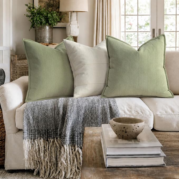 ZWJD Sage Green Pillow Covers 18x18 Set of 2 Chenille Throw Pillow Covers with Elegant Design Soft and Luxurious Decorative Throw Pillows for Couch, Bed, and Home Decor