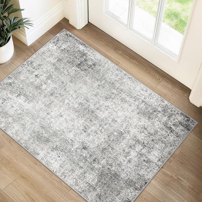 RELEANY Washable Area Rugs 2'x3' Non-Slip Modern Abstract Soft for Living Room Entryway Bedroom Kitchen, Print Pattern, Gray White Grey