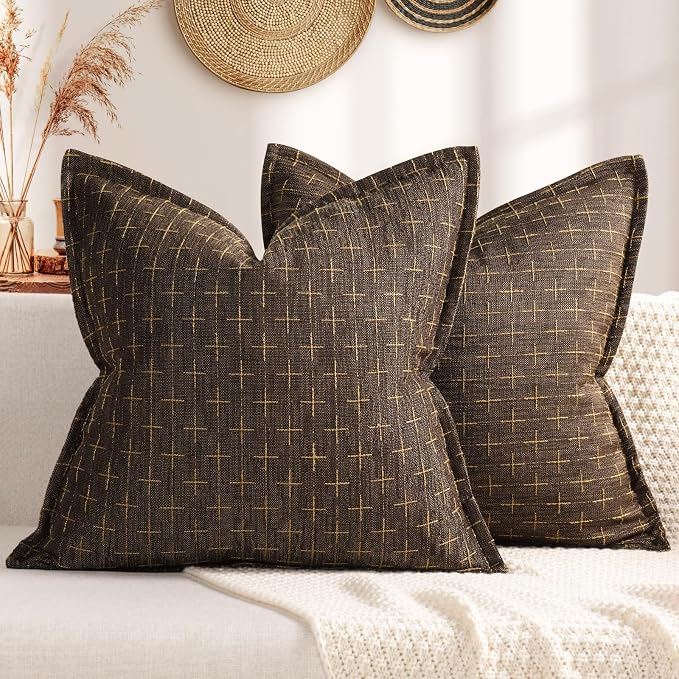 ZWJD Pillow Covers 16x16 Set of 2 Soft Polyester Textured Pillow Covers with Stylish Flange Edge Cozy Farmhouse Throw Pillows for Couch Bed Sofa Living Room