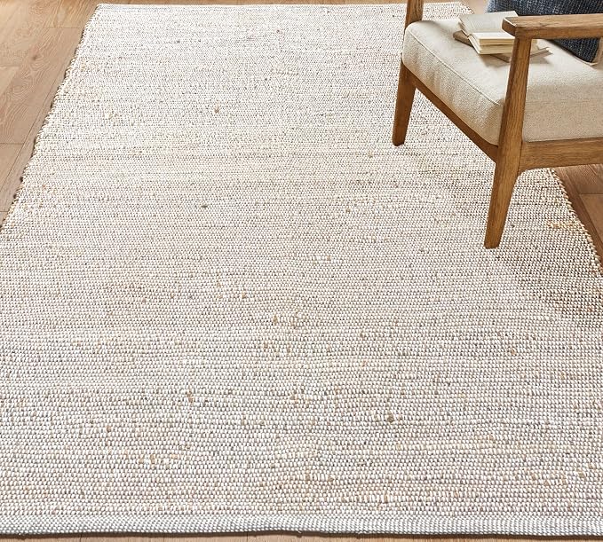 Chardin Home 9x12 Jute Cotton Hand Woven Area Rug, Natural Jute/Cream Braided Boho Farmhouse Rug, Rustic Vintage Reversible Natural Fiber Rug for Living Room, Bedroom, Dining Room, Office, or Entryway