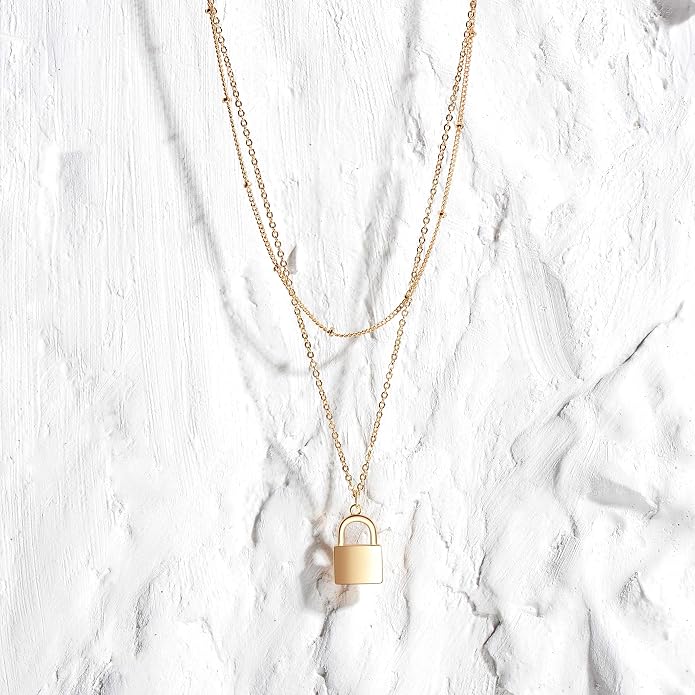 MEVECCO Layered Heart Necklace Pendant Handmade 18k Gold Plated Dainty Gold Choker Arrow Bar Layering Long Necklace for Women