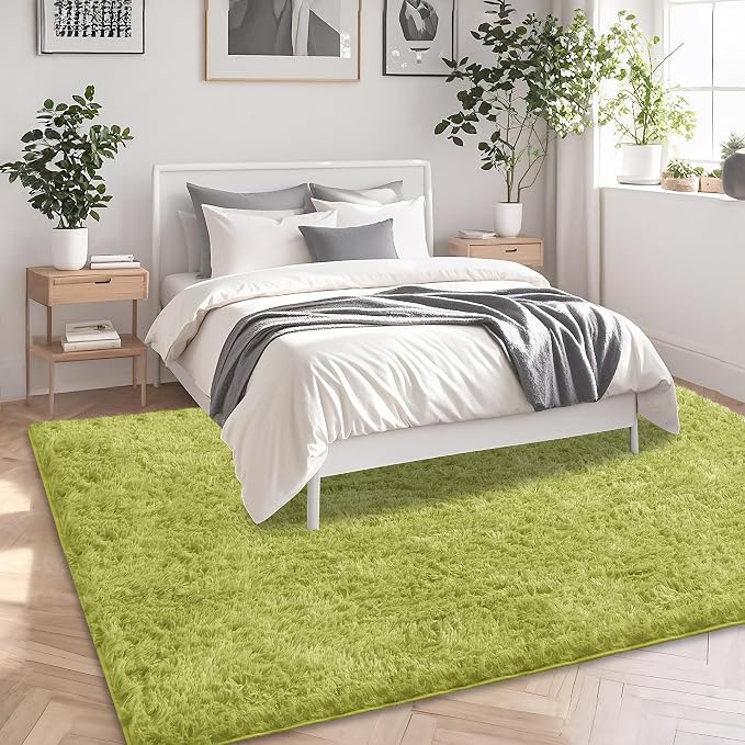 9x12 Grass Green Fluffy Shag Area Rugs for Living Room Bedroom | Ultra Soft Comfy, Large Fuzzy Shaggy Plush Carpet for Nursery Boys Kids Girls, Modern Indoor Home Decor, Upgrade Non-Slip