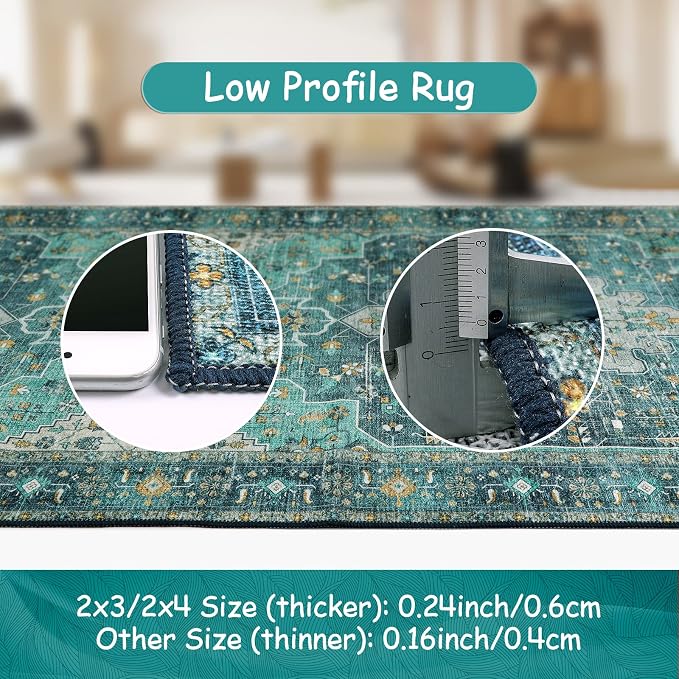 Moynesa Ultra-Thin Washable Vintage Runner Rug - 2'6"x8 Boho Hallway Kitchen Runner Oriental Medallion Bedside Mat Non-Slip Non-Shedding Indoor Throw Carpet for Laundry Entrance, Teal/Mutil