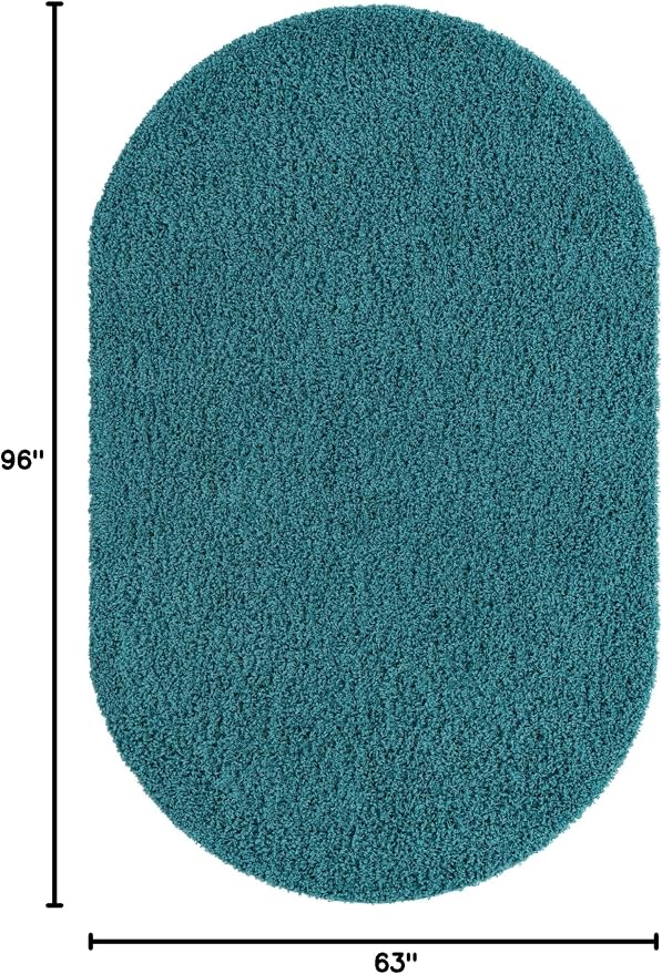 Unique Loom Solid Shag Collection Area Rug (5' 3" x 8' Oval, Deep Aqua Blue)