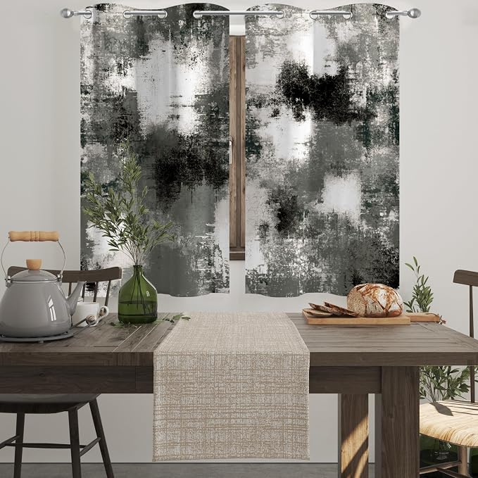 Asuexpect Black Grey Abstract Curtains 2 Panels Abstract Rust Curtain Room Darkening Grommet Window Drapes Modern Decorative Window Treatments for Bedroom Living Room, 26x36 Inches, Black Grey