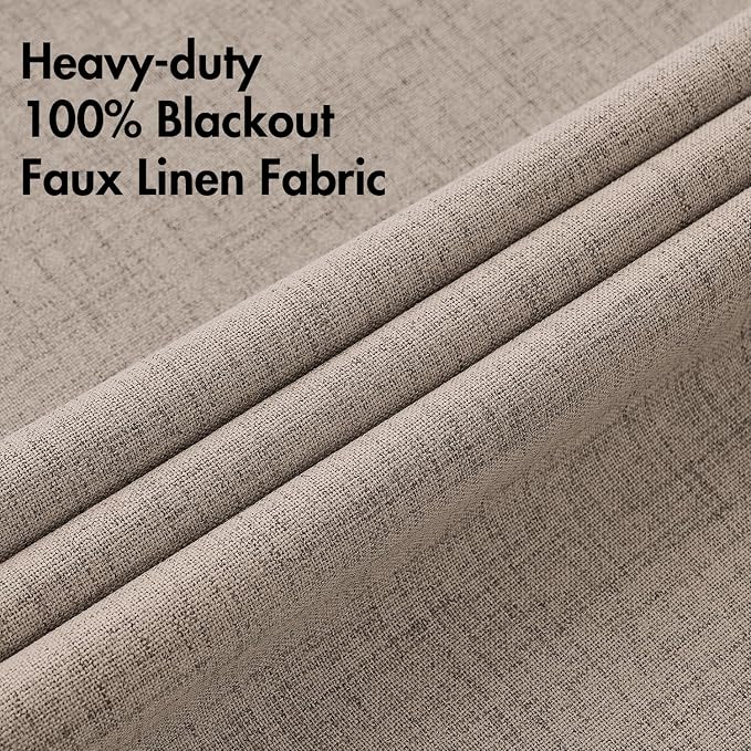 MIULEE 100% Blackout Linen Textured Curtains for Bedroom Solid Thermal Insulated Linen Grommet Room Darkening Curtains & Drapes Luxury Decor for Living Room 52 x 90 Inch (2 Panels)