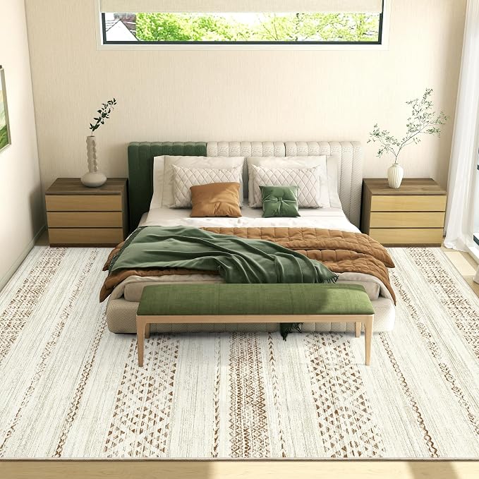 Miukiki 10x14 Area Rugs for Living Room Moroccan Washable Rugs Non Slip Indoor Floor Carpet Foldable Large Soft Area Rug with Low Pile for Dining Room Bedroom Office(Brown,10'x14')