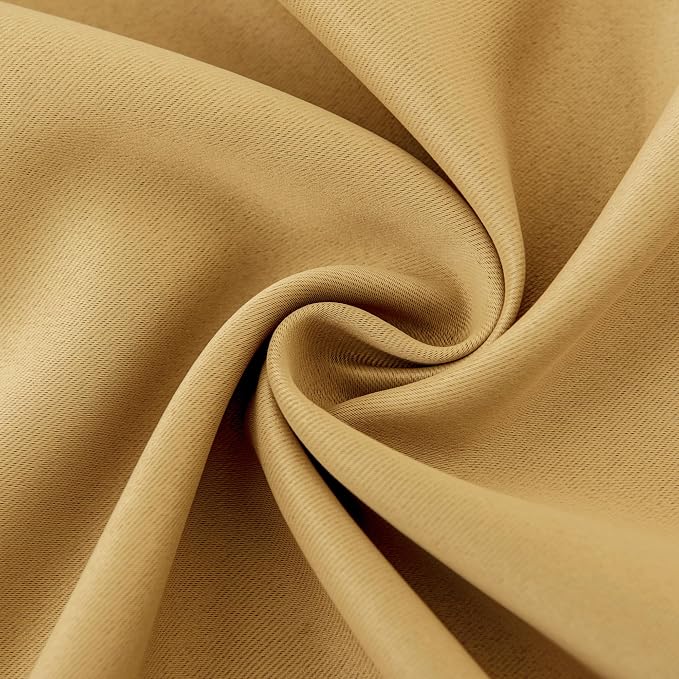 INLINAS Gold Blackout Curtains with Sheer Overlay - Grommet Top Thermal and Noise Reduction Panels for Bedroom and Living Room Light Blocking and Energy Saving, 52 x 72 Inches, Set of 2