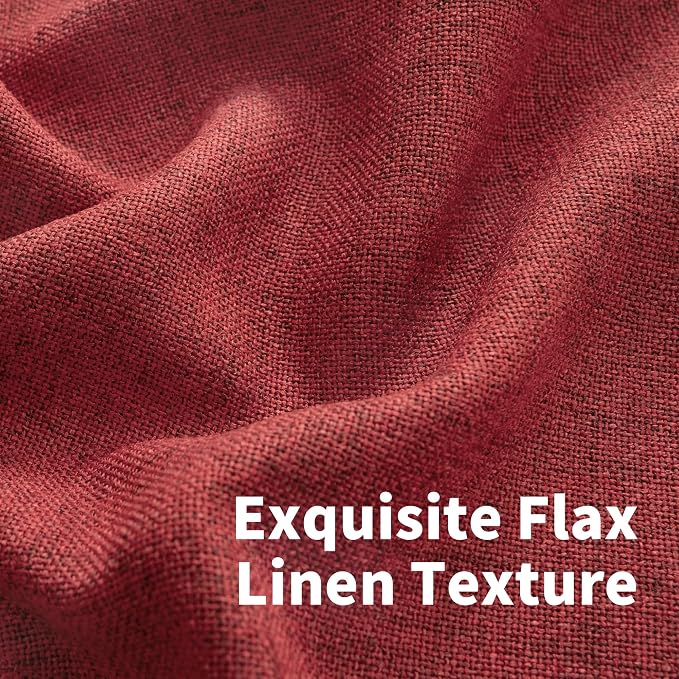 YoungsTex Burgundy Red Linen Curtains 40 Inch Length, Short Light Filtering Drapes with Bronze Grommet Privacy Lightweight for Kitchen Living Room Window, 42 x 40 Inch, 2 Panels