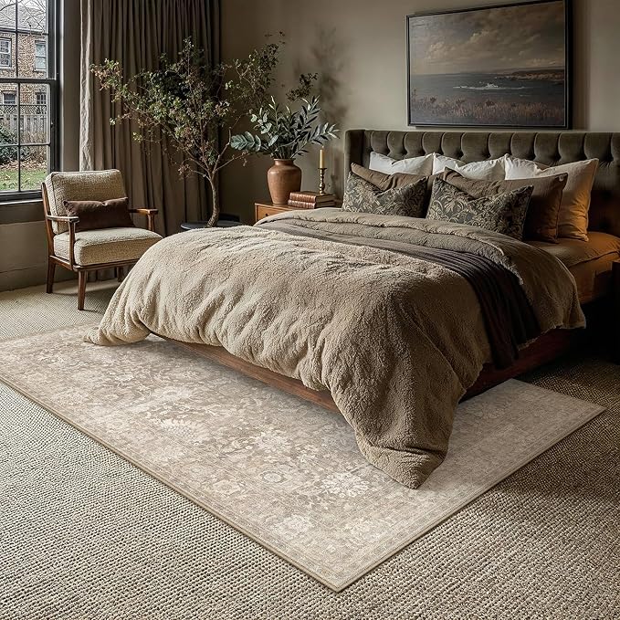 HUGEAR Area Rugs 5x8 Beige Washable Rug for Living Room Bedroom Neutral Vintage Rug Carpet Distressed Soft Durable Non Slip No Shedding for Indoor Dining Nursery Farmhouse