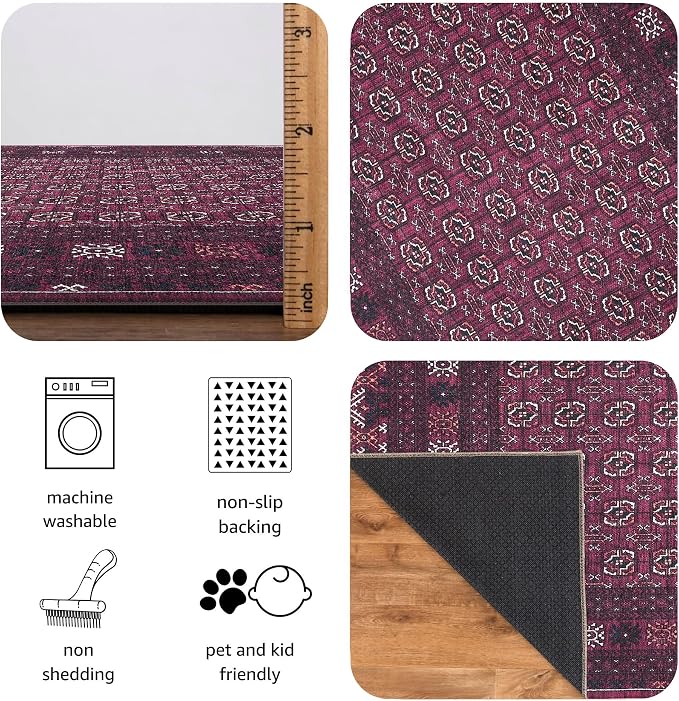 Keen Home Design 2x3 Rug - Machine Washable Entry Rug with Non-Slip Backing, Ideal for Enteryway, Kitchen, Bathroom, Laundry Room - Vintage, Easy Clean, Durable, Low Pile Rug - (2' x 3')