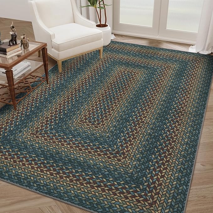 GarveeHome Washable 4x6 Area Rug Living Room Modern Easy Jute Area Rugs | Non Slip Stain Resistant Braided Living Room Throw Carpet Low Pile Easy Jute Rugs for Bedroom Kitchen, Navy