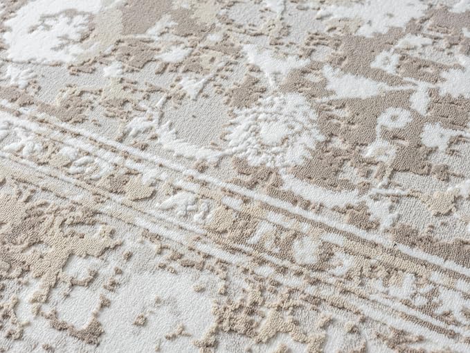 Amber Traditional Floral Area Rug for Living Room, 8x10 Vintage Persian Large Beige Neutral Rug, Medium Pile Stain Resistant Carpet for Bedroom, Dining Room or Kitchen (8' x 10', Beige)