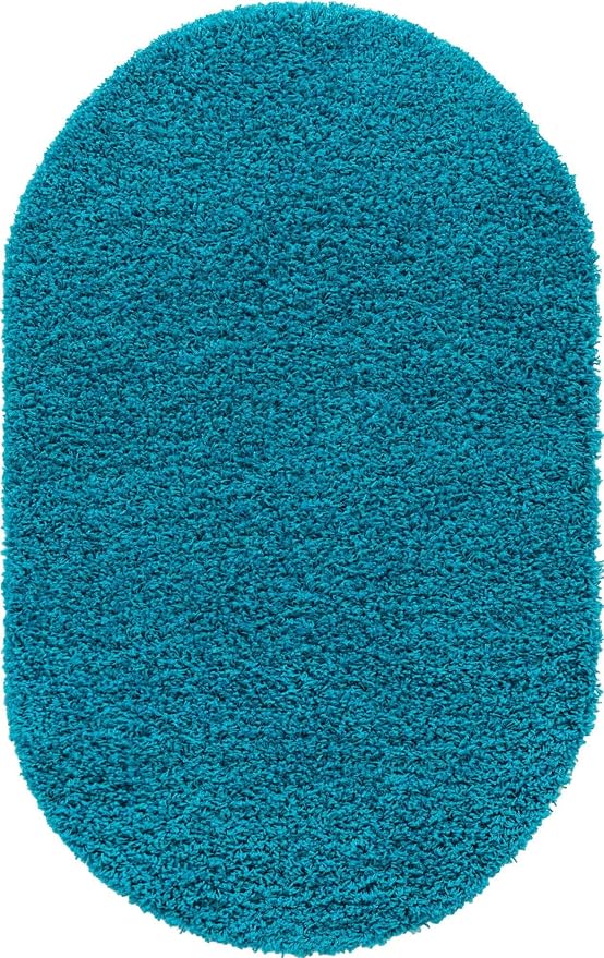 Unique Loom Solid Shag Collection Area Rug (3' 3" x 5' 3" Oval, Turquoise)