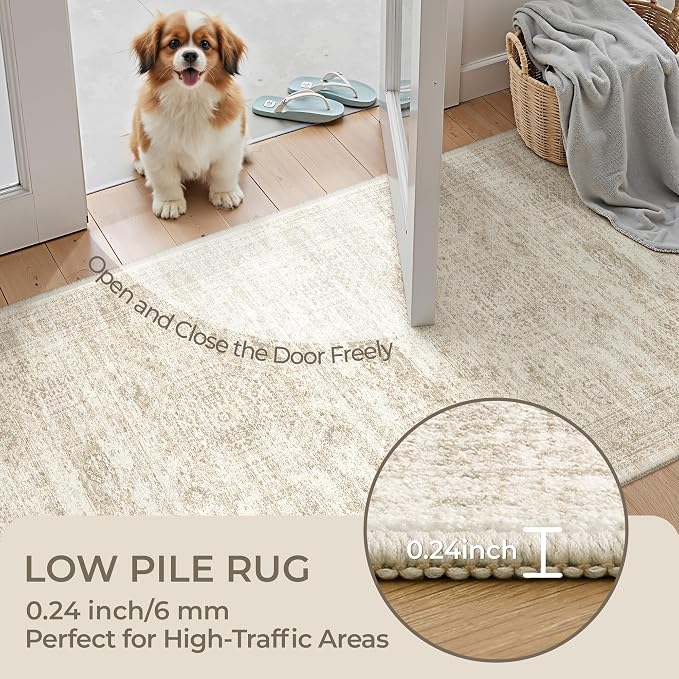 2x4 Rug Runners for Hallways Non Slip,Beige | Washable Rugs for Kitchen,Entryway,Bedroom,Bathroom,Nursery Room,Thin,Soft Runner Rug,Stain Resistant Indoor Carpet