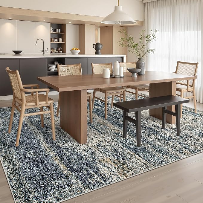 Art&Tuft 9x12 Area Rug, Anti-Slip Backing Abstract Area Rugs 9x12 Living Room, Stain Resistant Rugs for Living Room, Foldable Machine Washable Area Rug (9'x12', Navy)