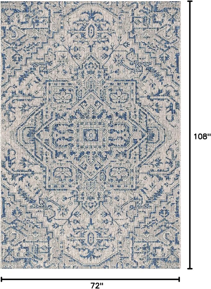 JONATHAN Y Boho Medallion Indoor Outdoor Area Rug 6X9 Navy/Gray, Estrella Textured Weave for Backyard, Patio, Porch, Easy-Cleaning, High Traffic, Pet-Friendly, Non-Shedding (SMB105B-6)