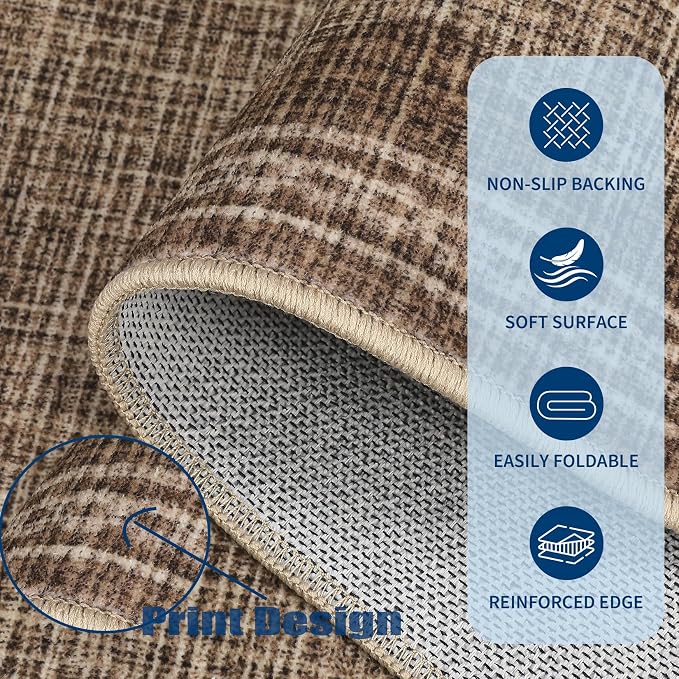 GarveeHome Scalloped Washable Rugs 9x12 Rug for Living Room Non-Slip Solid Coffee Modern Minimalism Low-Pile Carpet 9 x 12 Rug for Bedroom Dining Nursery Mat with Rubber Back