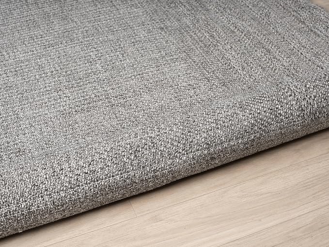 Berry Easy Jute Indoor Outdoor Rug, 5x7 Neutral Bordered Jute Look, Weather Resistant, Easy Care, Lightweight Outdoor Farmhouse Carpet for Patio, Porch, Living Room (5' x 7', Gray)