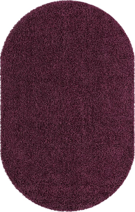 Unique Loom Solid Shag Collection Area Rug (5' 1" x 8' Oval, Eggplant Purple)