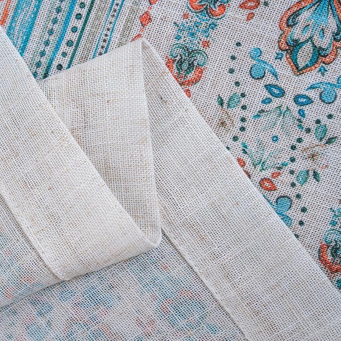 MYSKY HOME Linen Sheer Curtains 63 Inch Length for Bedroom Boho Farmhouse Curtains Decorative Window Treatment Draperies Back Tab for Kitchen/Nursery/Bathroom, 50" Wide, Teal, 2 Panels