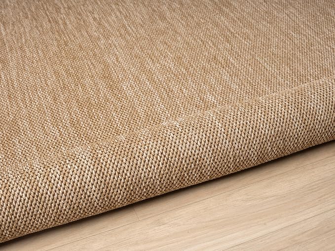Angela Easy Jute Indoor Outdoor Rug, 8x10 Neutral Solid Jute Look, Polyester, Durable, Easy Care Outdoor Farmhouse Carpet for Patio, Porch, Living Room (8' x 10', Natural)