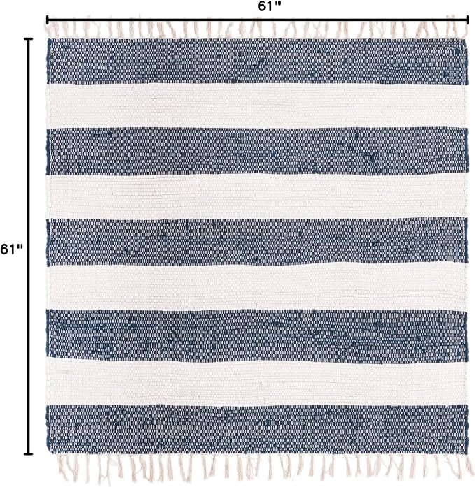 Unique Loom Chindi Rag Collection Area Rug - Striped (5' 1" Square, Navy Blue/ Ivory)