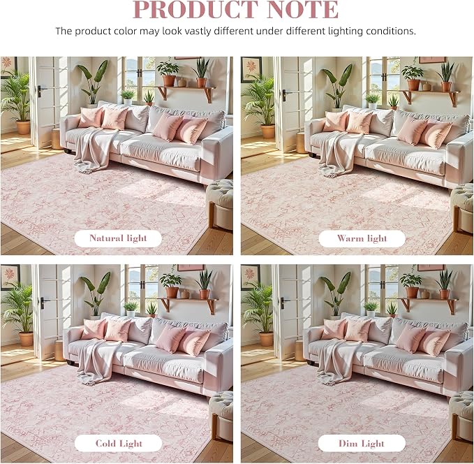 Pink 3x10 Runner Rug for Hallways Bed Side Kitchen, Boho Washable Distressed Low-Pile Floor Entryway Long Bathroom Mat, Non-Slip Laundry Room Washstand Front Carpet 36x84 Inch