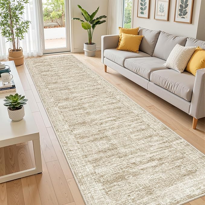 2x12 Runner Rug Non Slip,Washable Hallway Runner Rug,Brown | Long Neutral Rugs for Kitchen,Entryway,Bedroom,Bathroom,Laundry Room,Thin,Soft Runner Rug,Stain Resistant Indoor Carpet