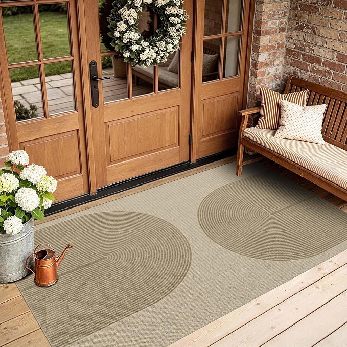 Non-Slip Jute Rug for Entryway: 3x5 Outdoor Mat - Taupe Curve Pattern | Safe Walking for Family All Day and Help with Cutting Slip Falls by 70%