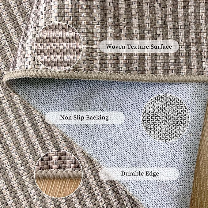 Non-Slip Jute Rug for Entryway: 3x5 Outdoor Mat - Taupe Curve Pattern | Safe Walking for Family All Day and Help with Cutting Slip Falls by 70%