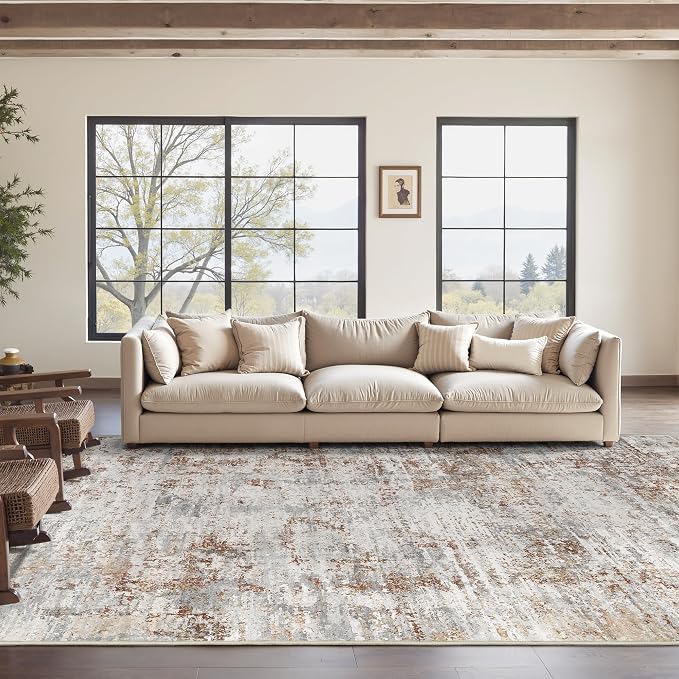 Art&Tuft Washable Rugs 8x10, Anti-Slip Backing Abstract 8x10 Area Rugs, Stain Resistant Large Rugs for Living Room, Foldable Machine Washable Area Rug(8'x10', Rust)