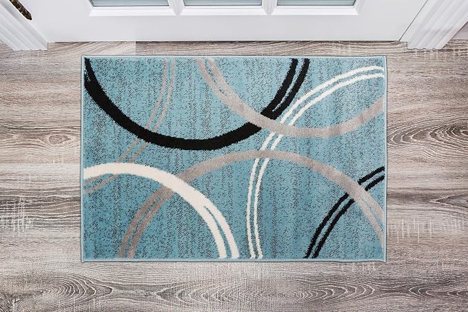 Rugshop Wavy Circles Modern Jute Backing Accent Area Rug Blue 2' x 3'