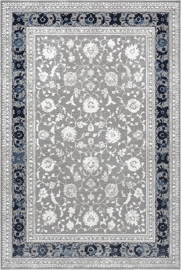 Amber Traditional Floral Area Rug for Living Room, 6x9 Vintage Persian-Inspired Blue Rug, Medium Pile Stain Resistant Carpet for Bedroom, Dining Room or Kitchen (6' x 9', Blue)