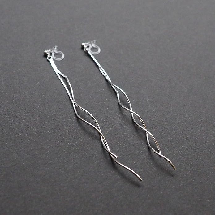 Comfortable Stick Invisible Clip On Earrings Gold Dangle Long Waved Threader Bar Clip-On Non Pierced Earrings Silver For Women,…