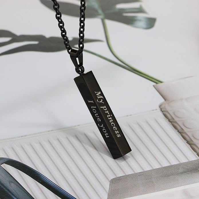 Love Jewelry Personalized Couple Stainless Steel Necklace Engraved Initial Name Vertical Bar Necklace Birthday Gift