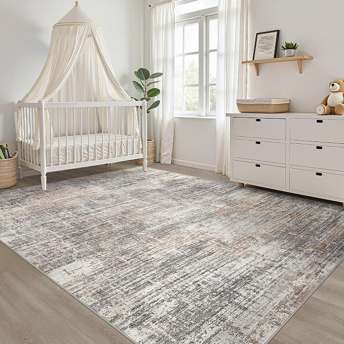 6x8 Area Rugs Living Room: Washable Large Neutral Rug Abstract Soft Modern Stain Resistant Indoor Floor Non-Slip Carpet for Bedroom Nursery Kids Office Playroom Dining Room Under Table- Gray Rust