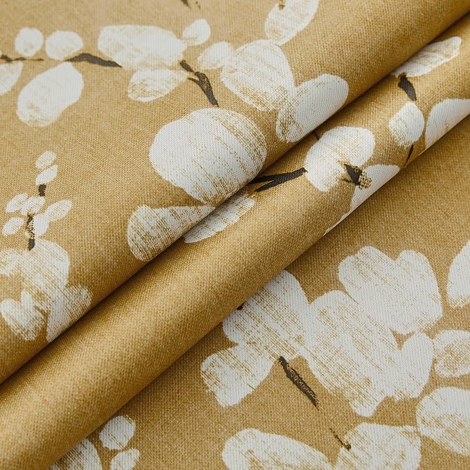FMFUNCTEX 100% Blackout Yellow Floral Curtains 96 Inch Grommet 2 Panels | Black Out Drapes,Thermal Insulated Cottage Farmhouse, Blossom Patterned Extra Long Curtain for Bedroom, Living Room Darkening