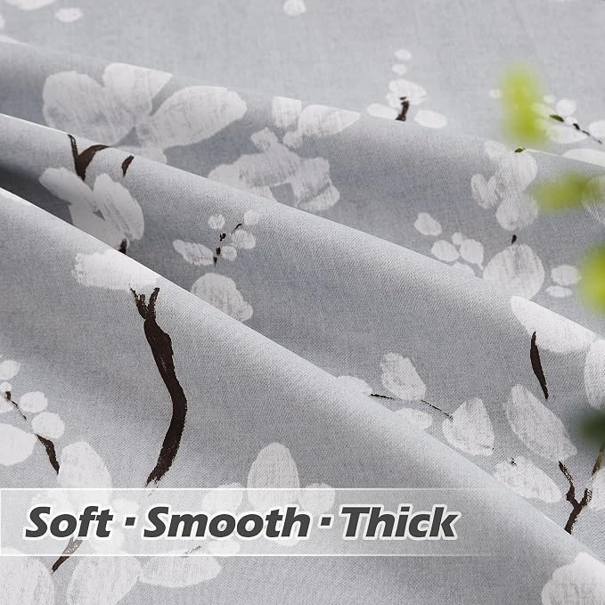 FMFUNCTEX 100% Blackout Grey Floral Curtains, Rod Pocket 18 Inch 1 Panel | Black Out Drapes, Thermal Insulated, Blossom Patterned Short Panel for Kitchen Curtains, Cafe, Bathroom, Door Glass